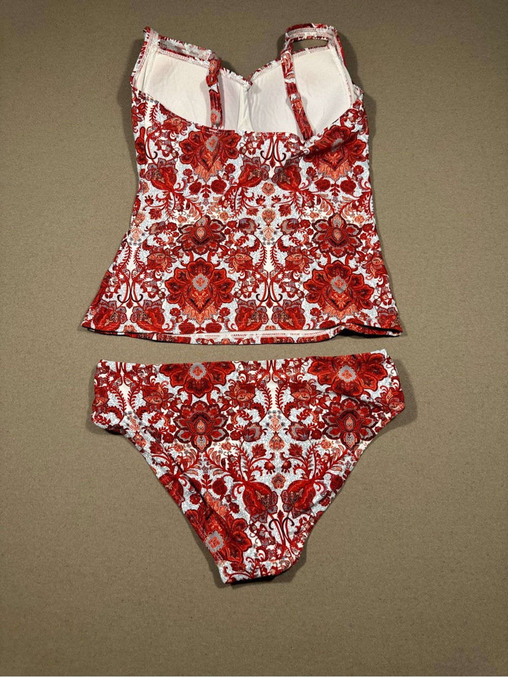 Rust and White Floral Two-Piece Tankini Swimsuit women’s size 10 nip tuck brand - Picture 2 of 7